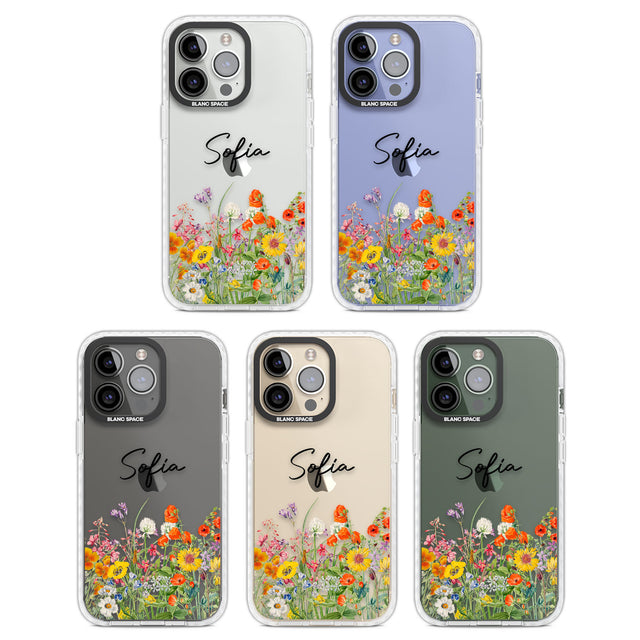 Personalised Summer Wildflowers Clear Impact Phone Case for iPhone 13 Pro, iPhone 14 Pro, iPhone 15 Pro