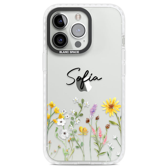 Personalised April Wildfowers Clear Impact Phone Case for iPhone 13 Pro, iPhone 14 Pro, iPhone 15 Pro