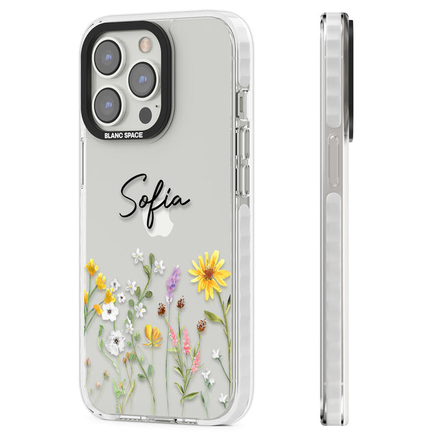 Personalised April Wildfowers Clear Impact Phone Case for iPhone 13 Pro, iPhone 14 Pro, iPhone 15 Pro