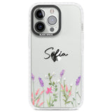 Personalised Lavender Wildflowers Clear Impact Phone Case for iPhone 13 Pro, iPhone 14 Pro, iPhone 15 Pro