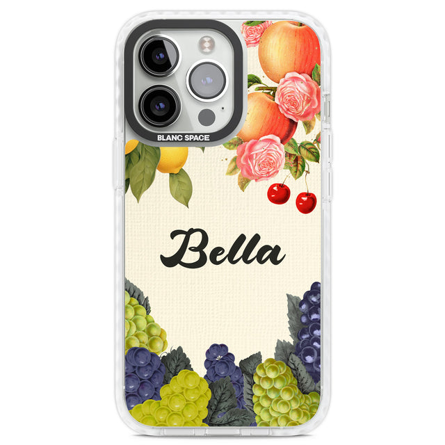 Personalised Vintage Fruits Clear Impact Phone Case for iPhone 13 Pro, iPhone 14 Pro, iPhone 15 Pro