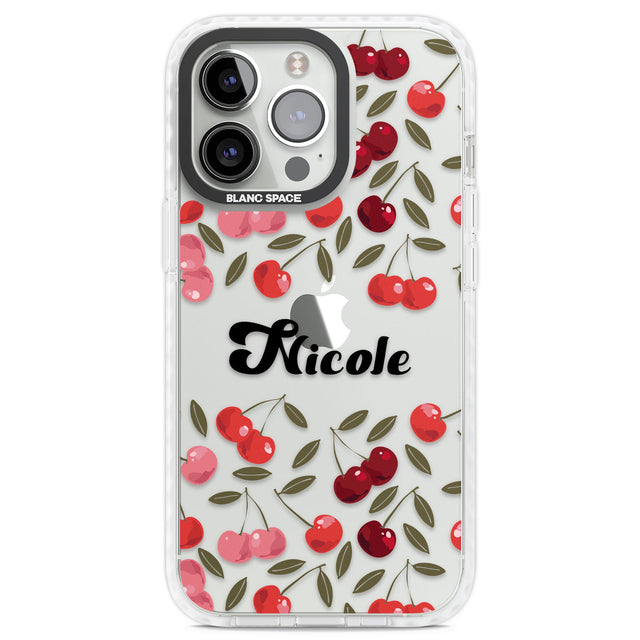 Personalised Cherry Pattern Clear Impact Phone Case for iPhone 13 Pro, iPhone 14 Pro, iPhone 15 Pro