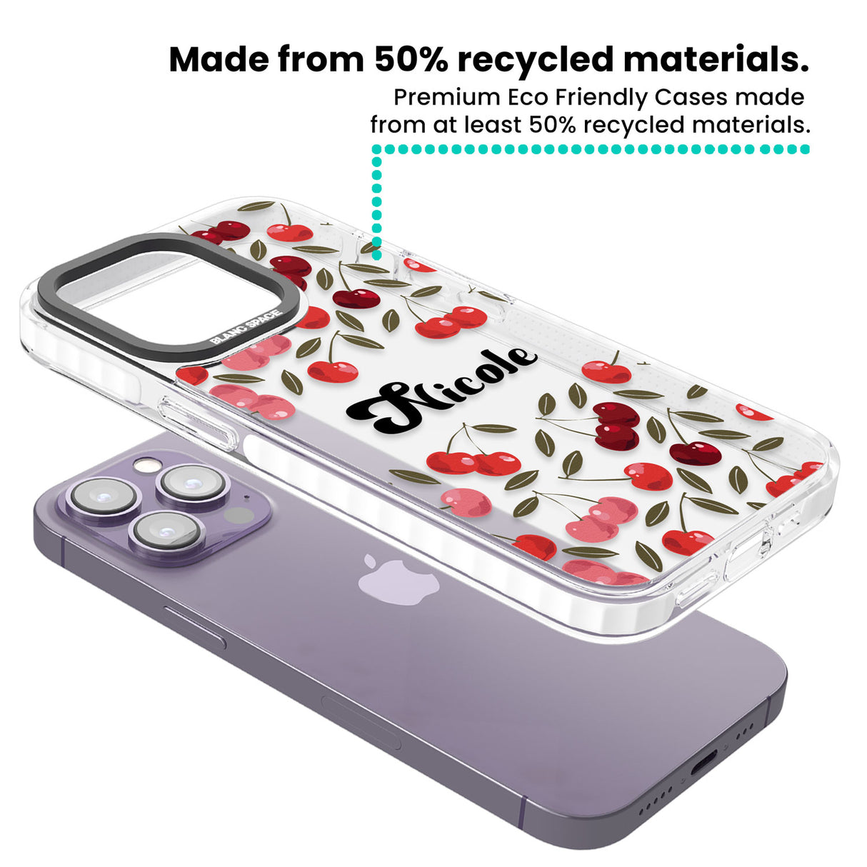 Personalised Cherry Pattern Clear Impact Phone Case for iPhone 13 Pro, iPhone 14 Pro, iPhone 15 Pro