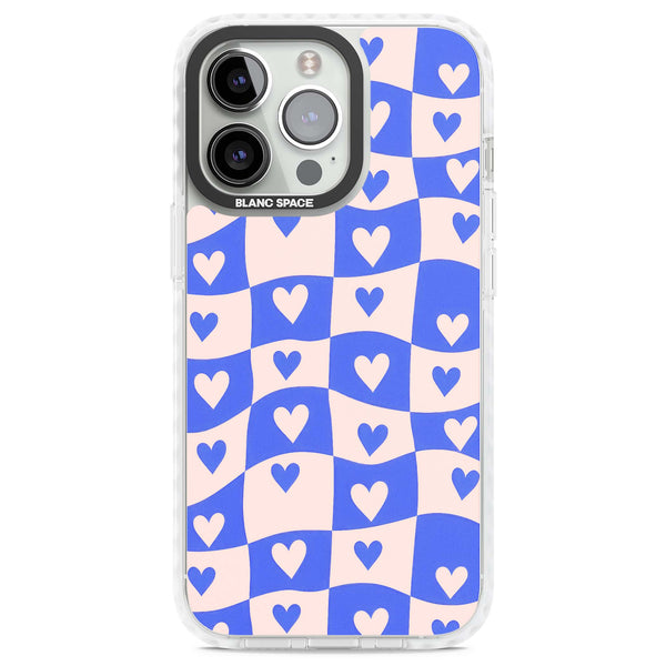 Blue Wavy Checked Hearts