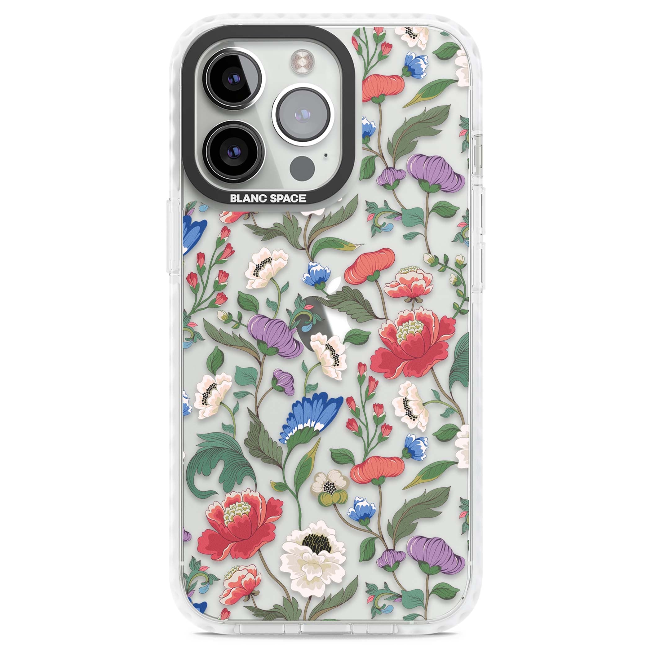 Chinoiserie Bloom vintage floral iPhone case featuring hand-painted peonies, poppies and trailing wildflowers on clear... | Clear Impact case for iPhone 13 Pro, iPhone 14 Pro, iPhone 15 Pro