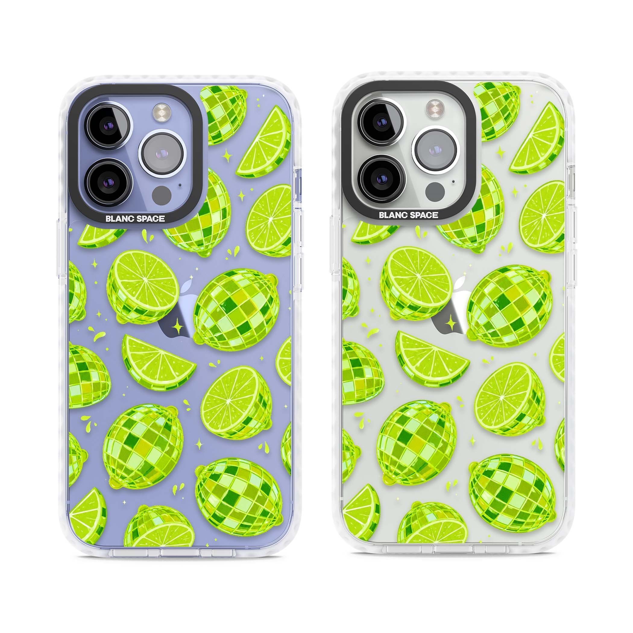 Disco Limes fruit aesthetic iPhone case featuring green disco balls, lime slices and citrus sparkles | Clear Impact case for iPhone 13 Pro, iPhone 14 Pro, iPhone 15 Pro