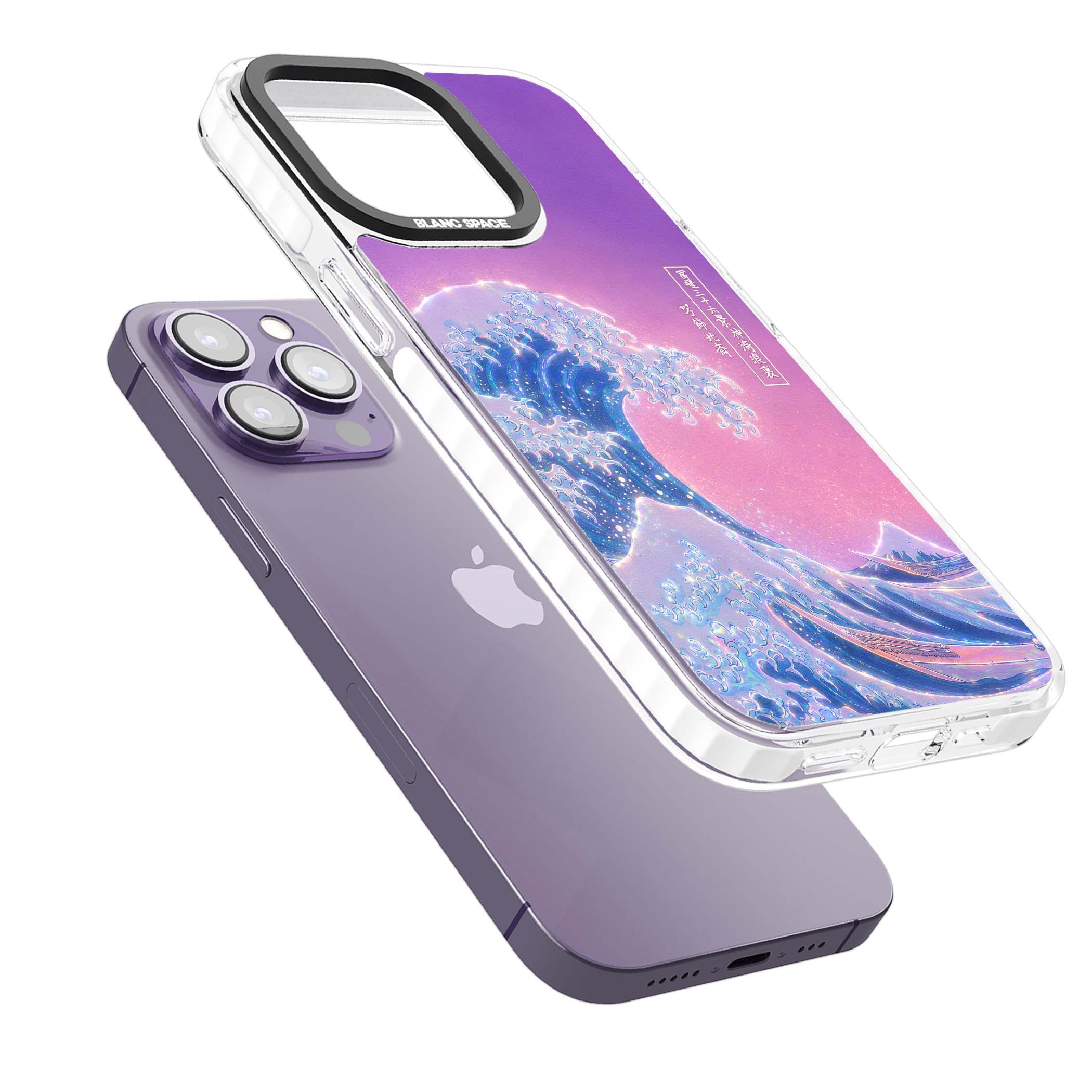 The Great Opal Wave Japanese iPhone case featuring Hokusai's great wave in iridescent pastels with lilac sky and Mou | Clear Impact case for iPhone 13 Pro, iPhone 14 Pro, iPhone 15 Pro