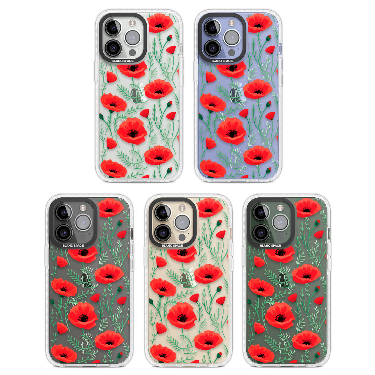 Poppy Garden Clear Impact Phone Case for iPhone 13 Pro, iPhone 14 Pro, iPhone 15 Pro