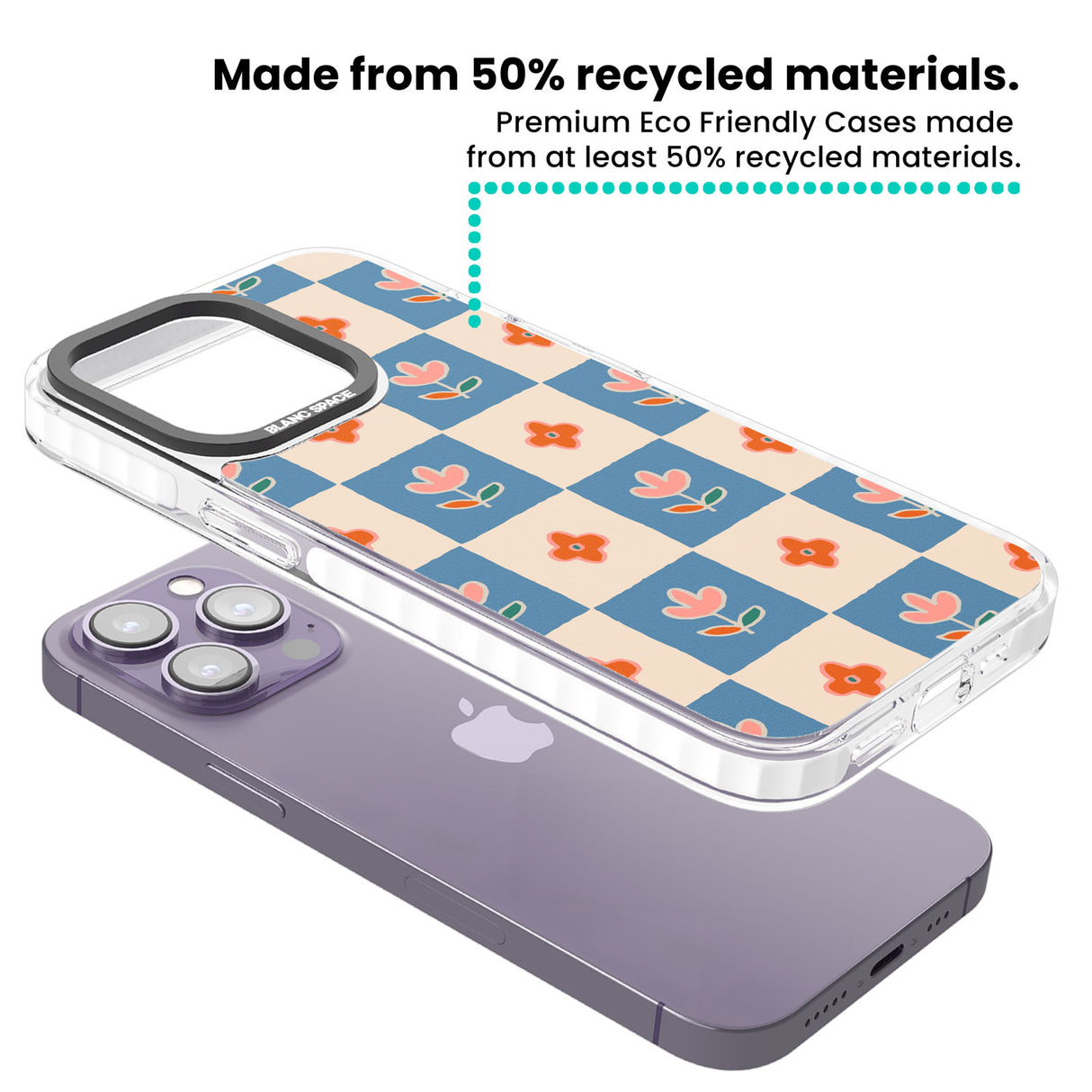 Vintage Bloom Checkered Clear Impact Phone Case for iPhone 13 Pro, iPhone 14 Pro, iPhone 15 Pro