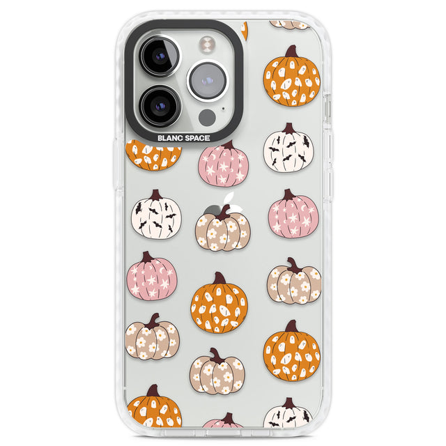 Floral Pumpkins Clear Impact Phone Case for iPhone 13 Pro, iPhone 14 Pro, iPhone 15 Pro