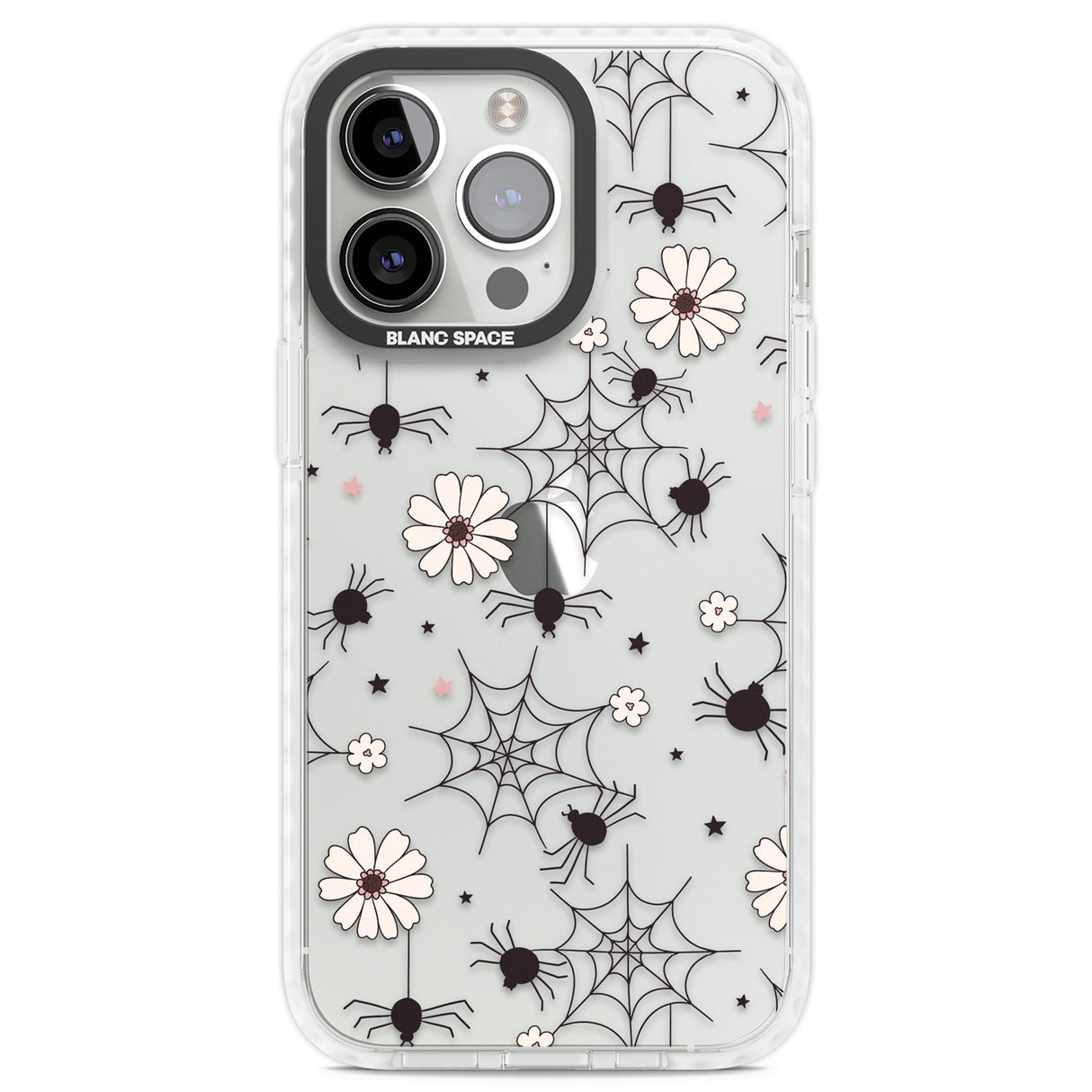 Spiders and Flowers Pattern Clear Impact Phone Case for iPhone 13 Pro, iPhone 14 Pro, iPhone 15 Pro