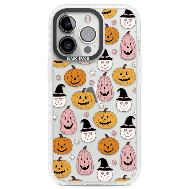 Witches and Pumpkins Pattern Clear Impact Phone Case for iPhone 13 Pro, iPhone 14 Pro, iPhone 15 Pro