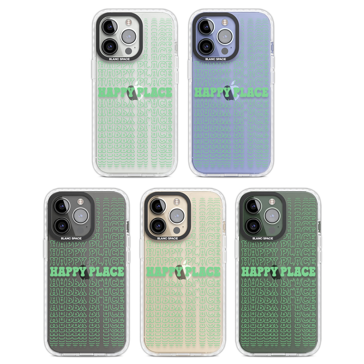 Happy Place (Green) Clear Impact Phone Case for iPhone 13 Pro, iPhone 14 Pro, iPhone 15 Pro