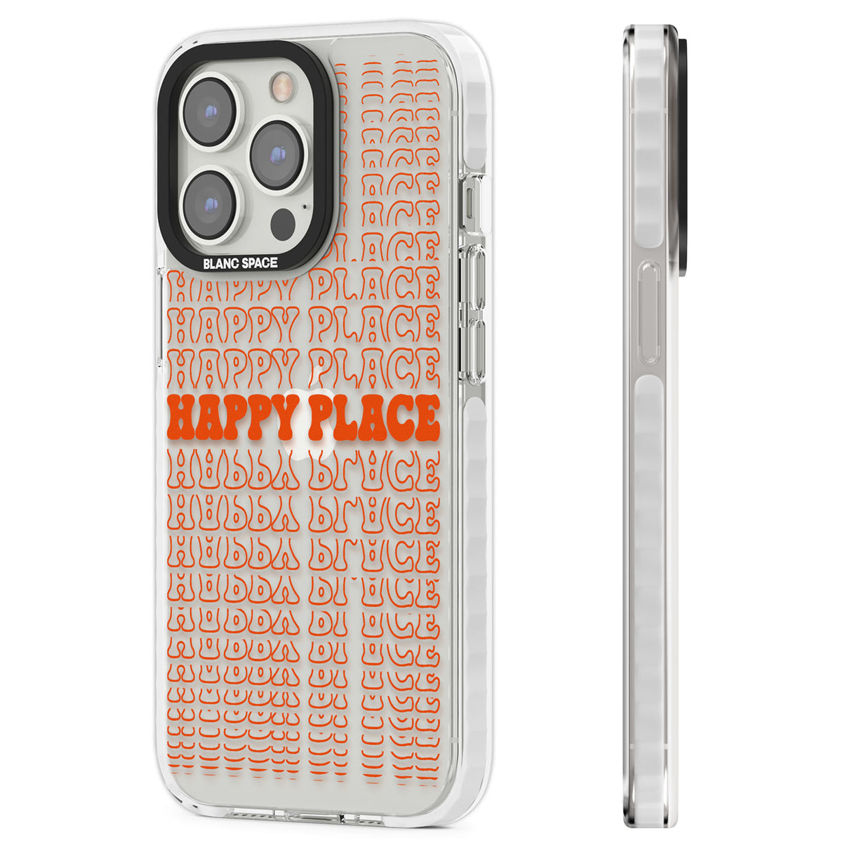 Happy Place (Orange) Clear Impact Phone Case for iPhone 13 Pro, iPhone 14 Pro, iPhone 15 Pro