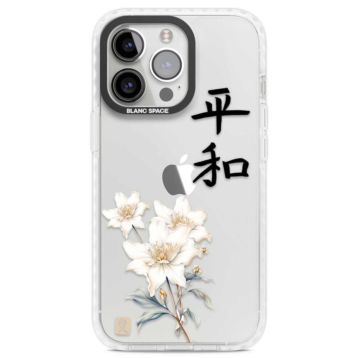 Peace and Flowers Clear Impact Phone Case for iPhone 13 Pro, iPhone 14 Pro, iPhone 15 Pro