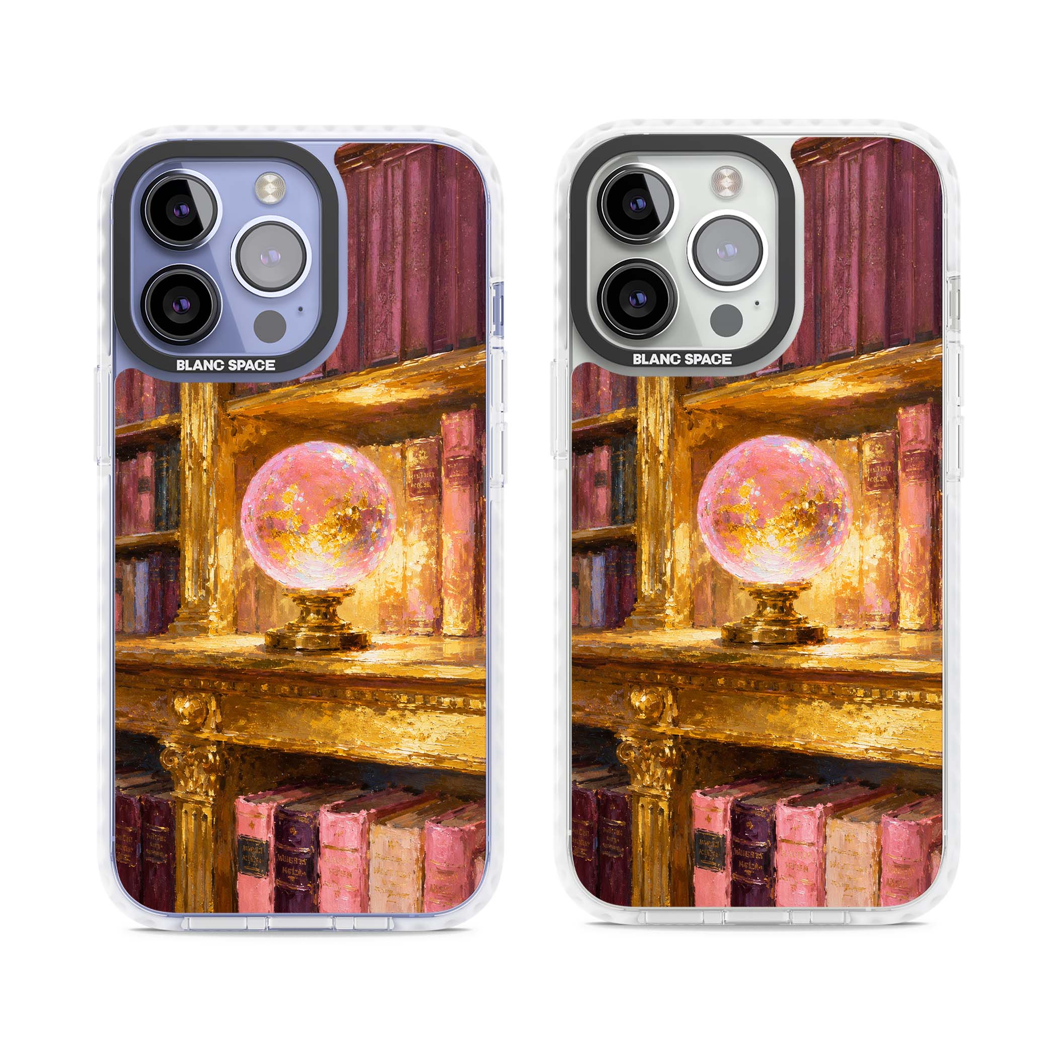 Gilded Library dark academia iPhone case featuring an oil painted crystal ball on a gilded library shelf with vintage | Clear Impact case for iPhone 13 Pro, iPhone 14 Pro, iPhone 15 Pro