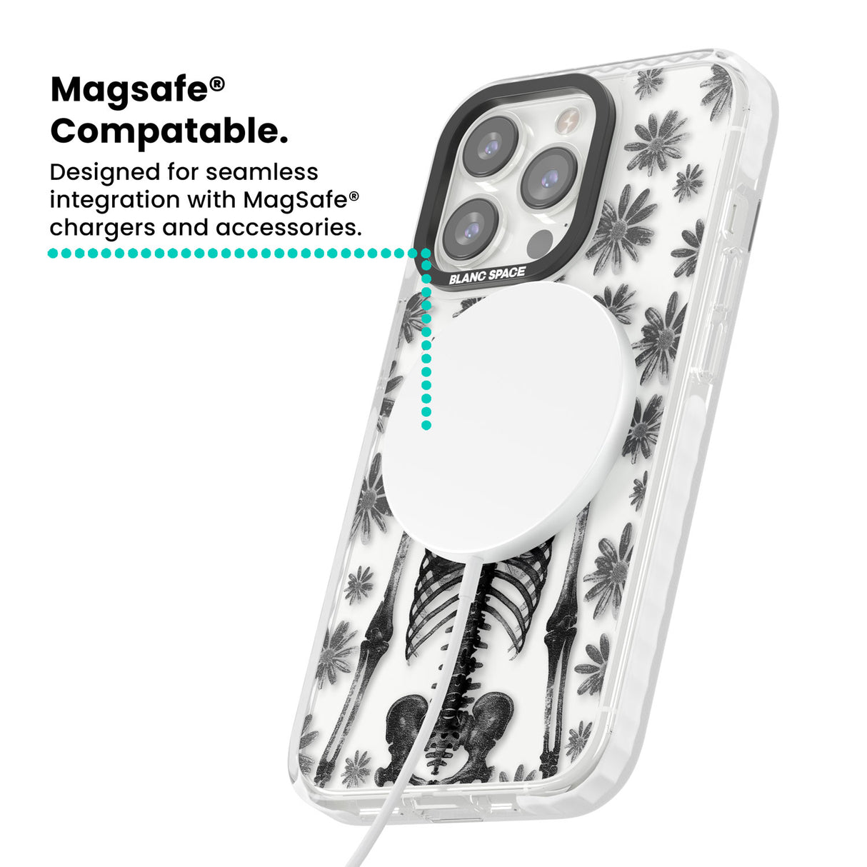 Skeleton Flower Magsafe Impact Phone Case for iPhone 13 Pro, iPhone 14 Pro, iPhone 15 Pro