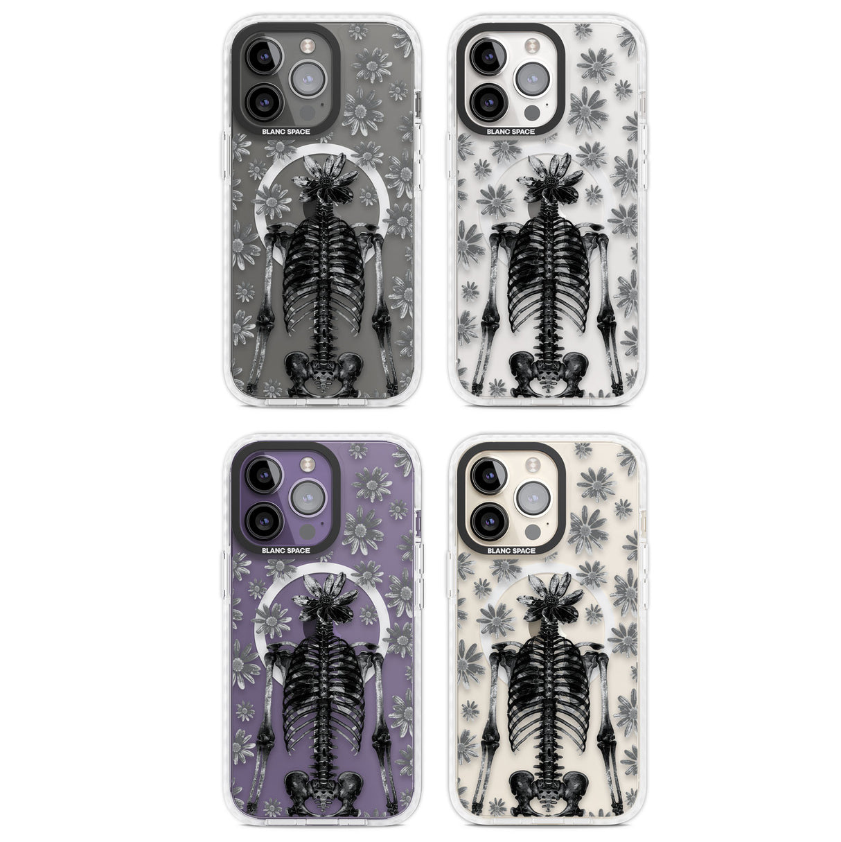 Skeleton Flower Magsafe Impact Phone Case for iPhone 13 Pro, iPhone 14 Pro, iPhone 15 Pro