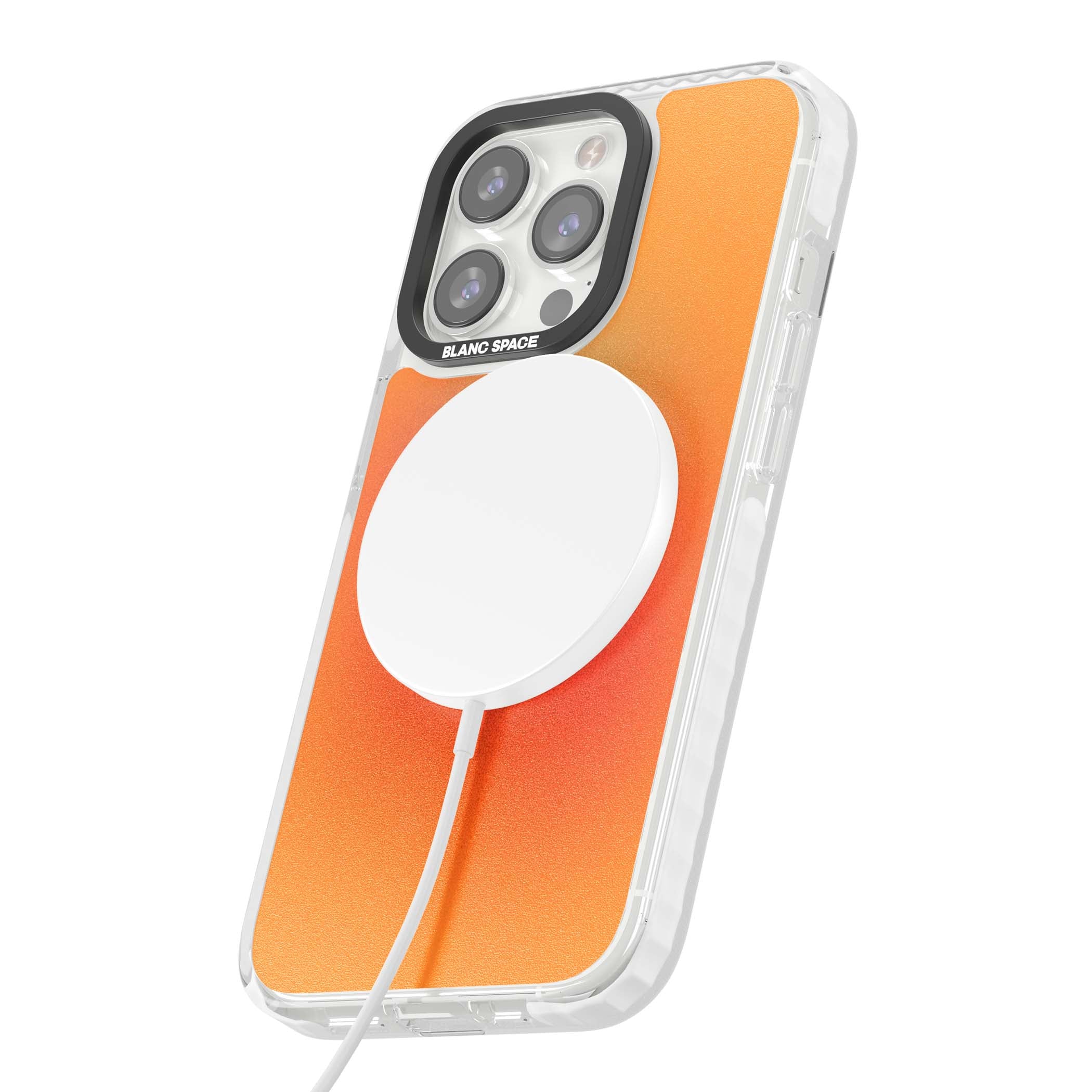 Good Energy quote iPhone case featuring an orange and pink aura gradient with white serif affirmation text | Impact Magsafe case for iPhone 13 Pro, iPhone 14 Pro, iPhone 15 Pro