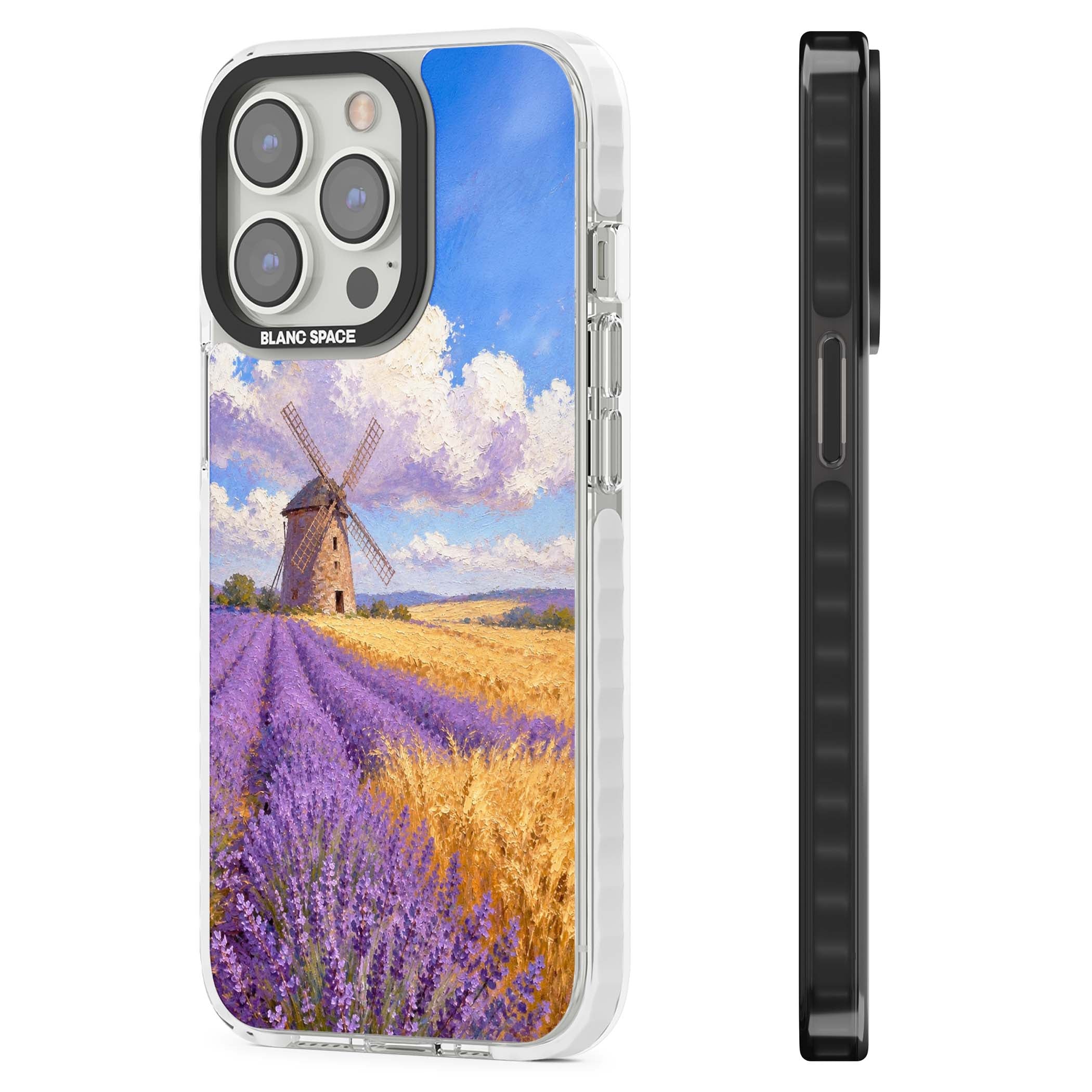 Lavender Mill cottagecore iPhone case featuring a French windmill, lavender field and golden wheat oil painting | Impact Magsafe case for iPhone 13 Pro, iPhone 14 Pro, iPhone 15 Pro