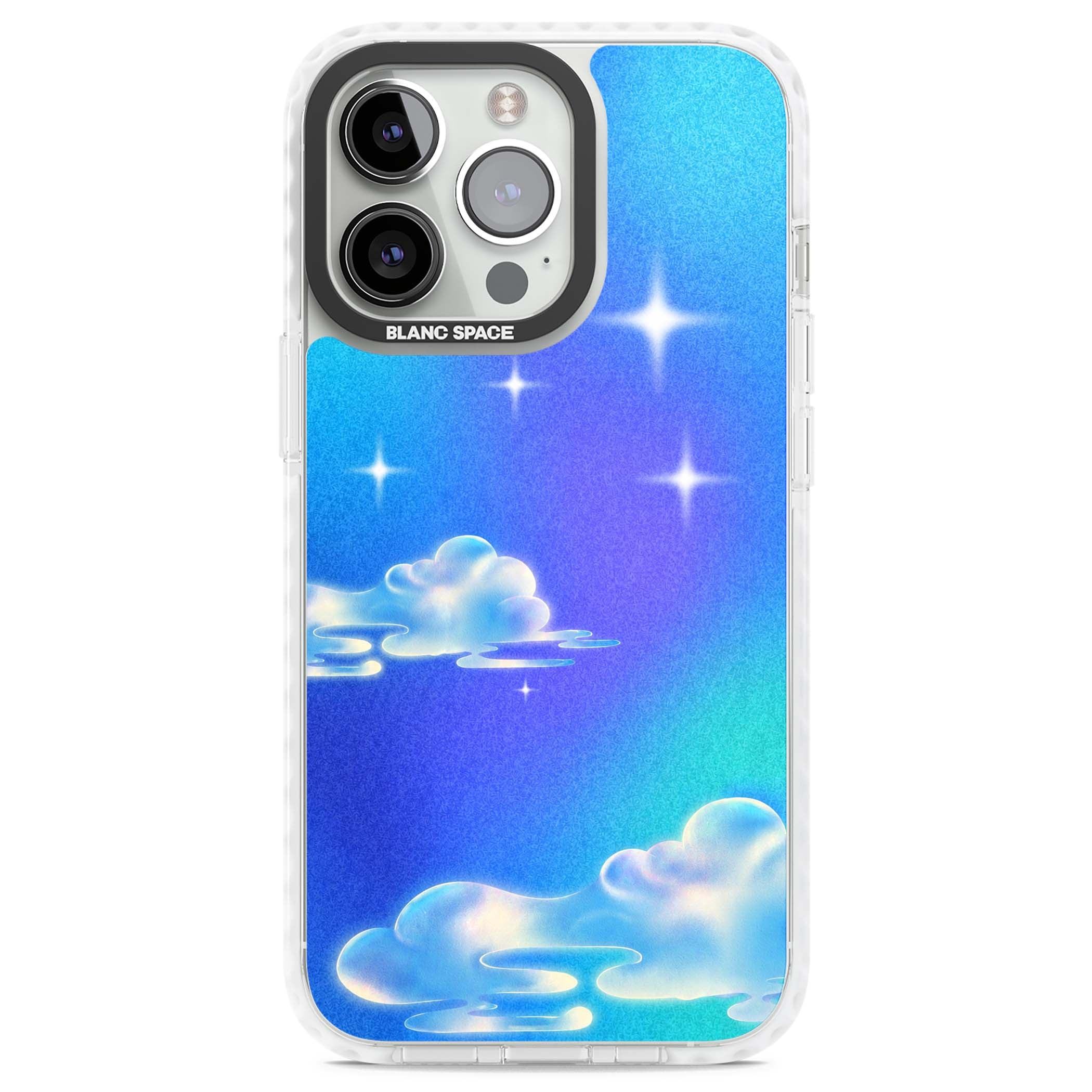 Aurora celestial iPhone case featuring dreamy iridescent clouds, sparkling stars and pastel blue purple sky | Impact Magsafe case for iPhone 13 Pro, iPhone 14 Pro, iPhone 15 Pro