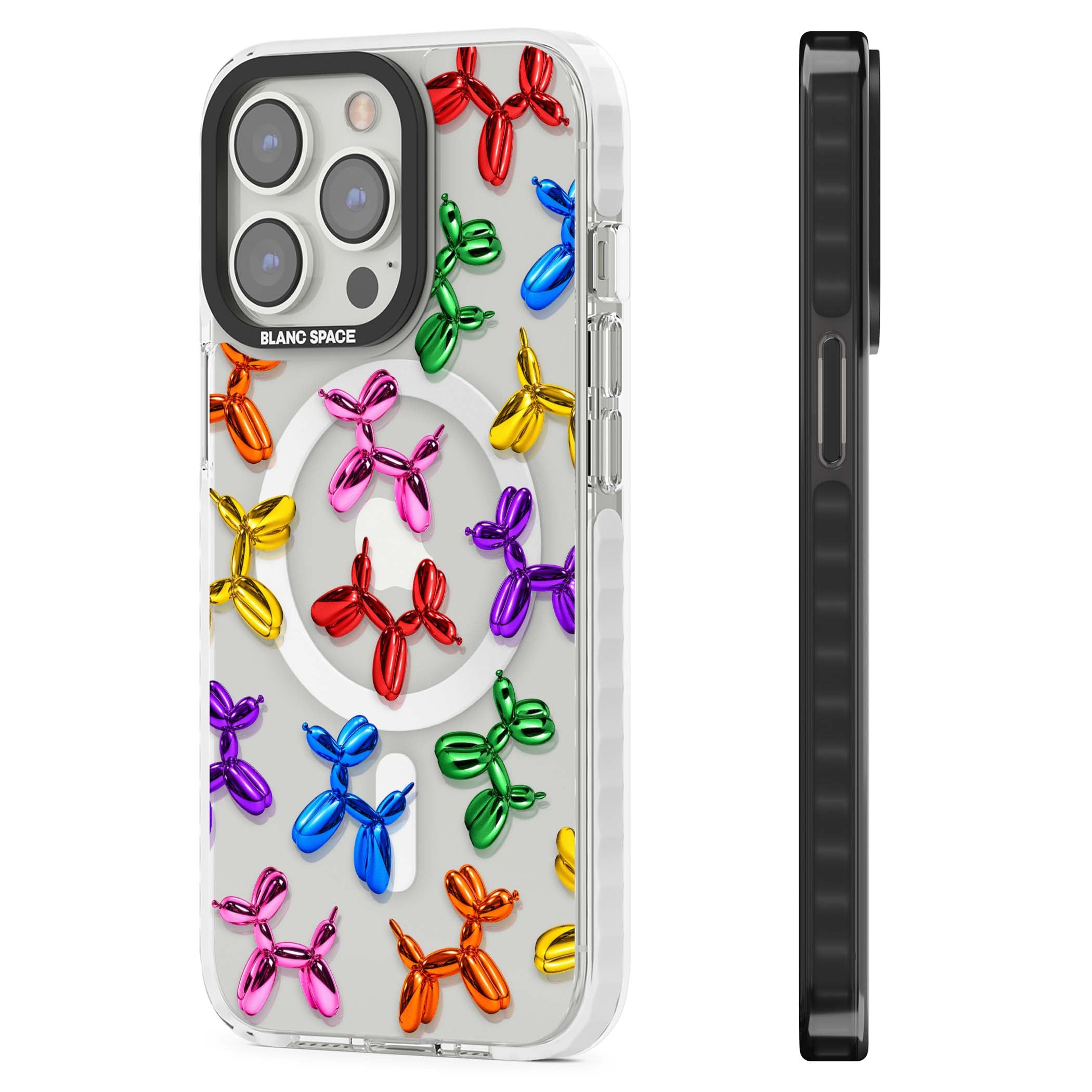 Balloon Dogs pop art iPhone case featuring rainbow chrome balloon dogs in Jeff Koons style | Impact Magsafe case for iPhone 13 Pro, iPhone 14 Pro, iPhone 15 Pro