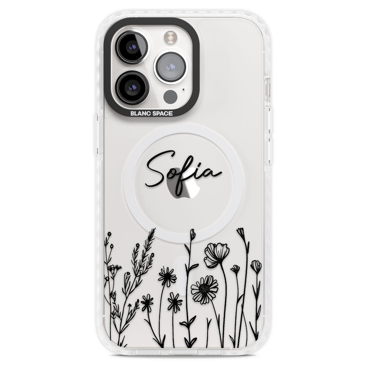 Personalised Black Wildflowers Magsafe Impact Phone Case for iPhone 13 Pro, iPhone 14 Pro, iPhone 15 Pro