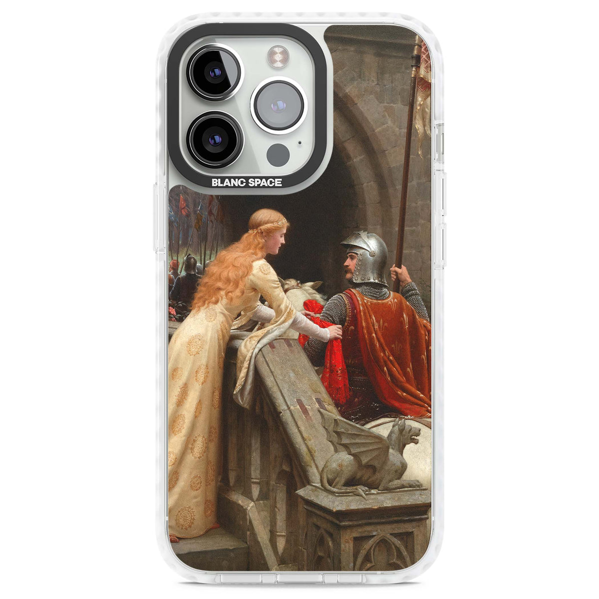 God Speed fine art iPhone case featuring Edmund Blair Leighton's medieval knight and lady beneath a stone archway | Impact Magsafe case for iPhone 13 Pro, iPhone 14 Pro, iPhone 15 Pro