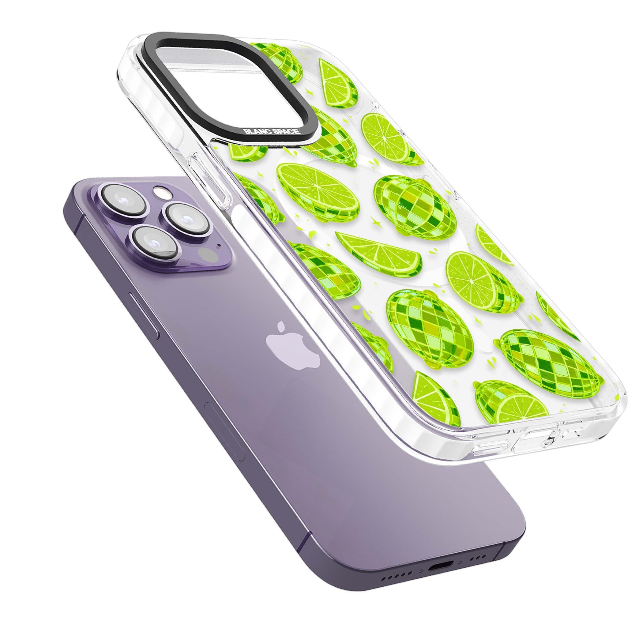 Disco Limes fruit aesthetic iPhone case featuring green disco balls, lime slices and citrus sparkles | Impact Magsafe case for iPhone 13 Pro, iPhone 14 Pro, iPhone 15 Pro
