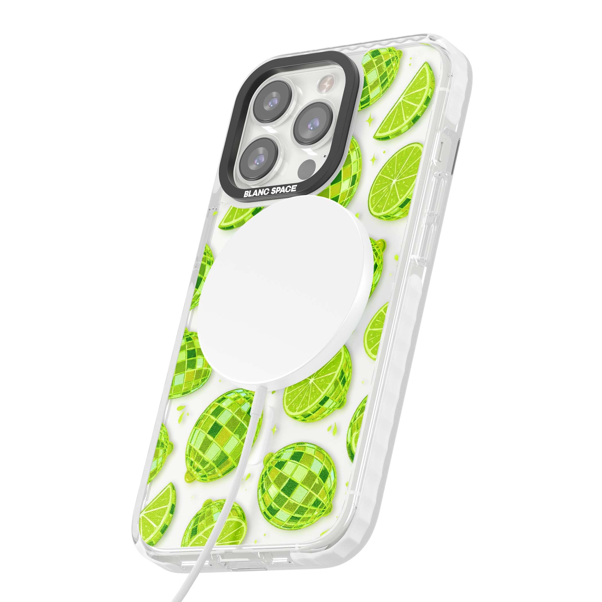 Disco Limes fruit aesthetic iPhone case featuring green disco balls, lime slices and citrus sparkles | Impact Magsafe case for iPhone 13 Pro, iPhone 14 Pro, iPhone 15 Pro