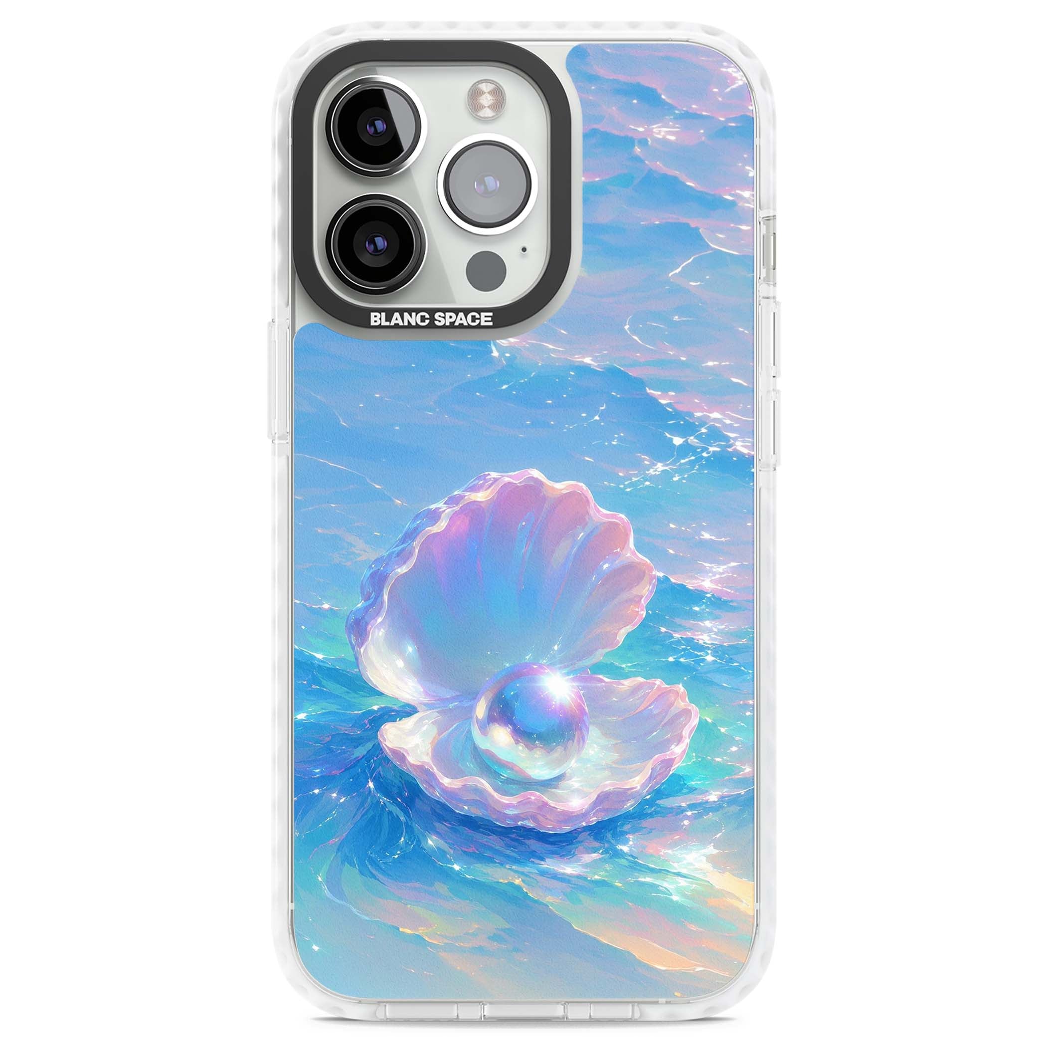 The Pearl Clam mermaidcore iPhone case featuring iridescent seashell, glowing pearl and pastel ocean waves | Impact Magsafe case for iPhone 13 Pro, iPhone 14 Pro, iPhone 15 Pro