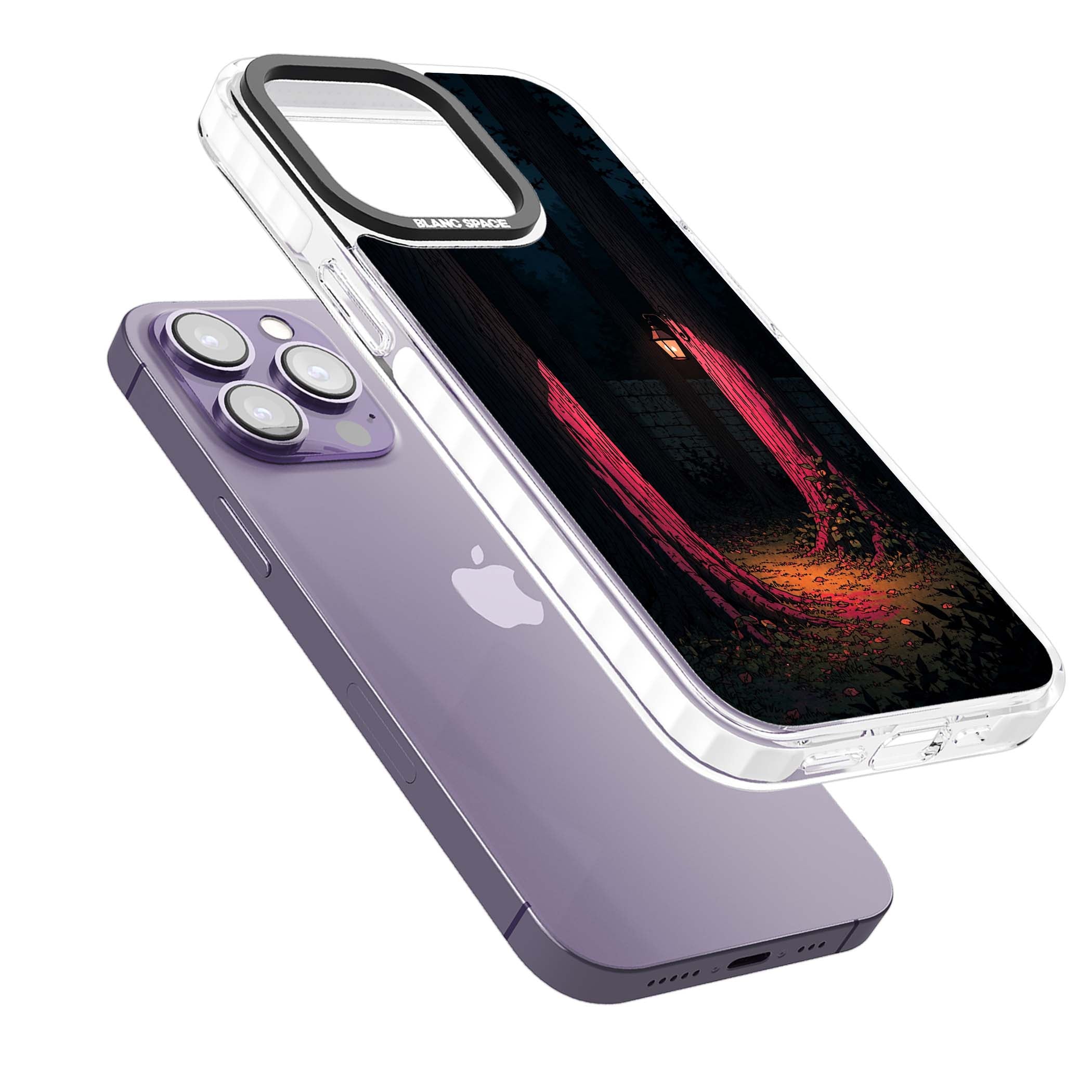 Forest Lantern dark academia iPhone case featuring a moonlit forest, glowing lantern, and stone wall pathway | Impact Magsafe case for iPhone 13 Pro, iPhone 14 Pro, iPhone 15 Pro