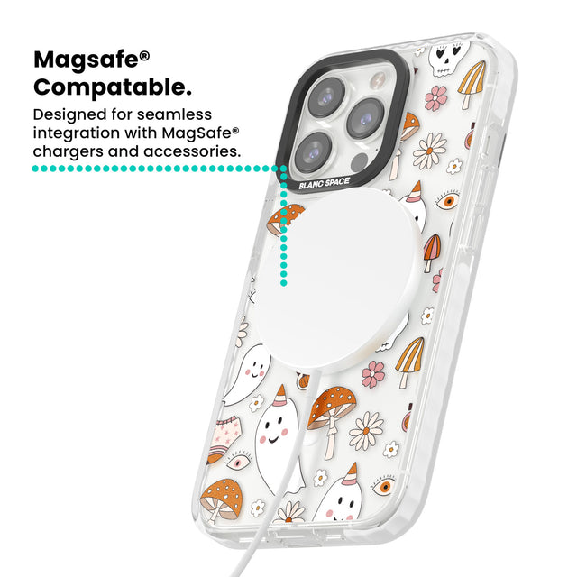 Cute Ghost and Skulls Pattern Magsafe Impact Phone Case for iPhone 13 Pro, iPhone 14 Pro, iPhone 15 Pro