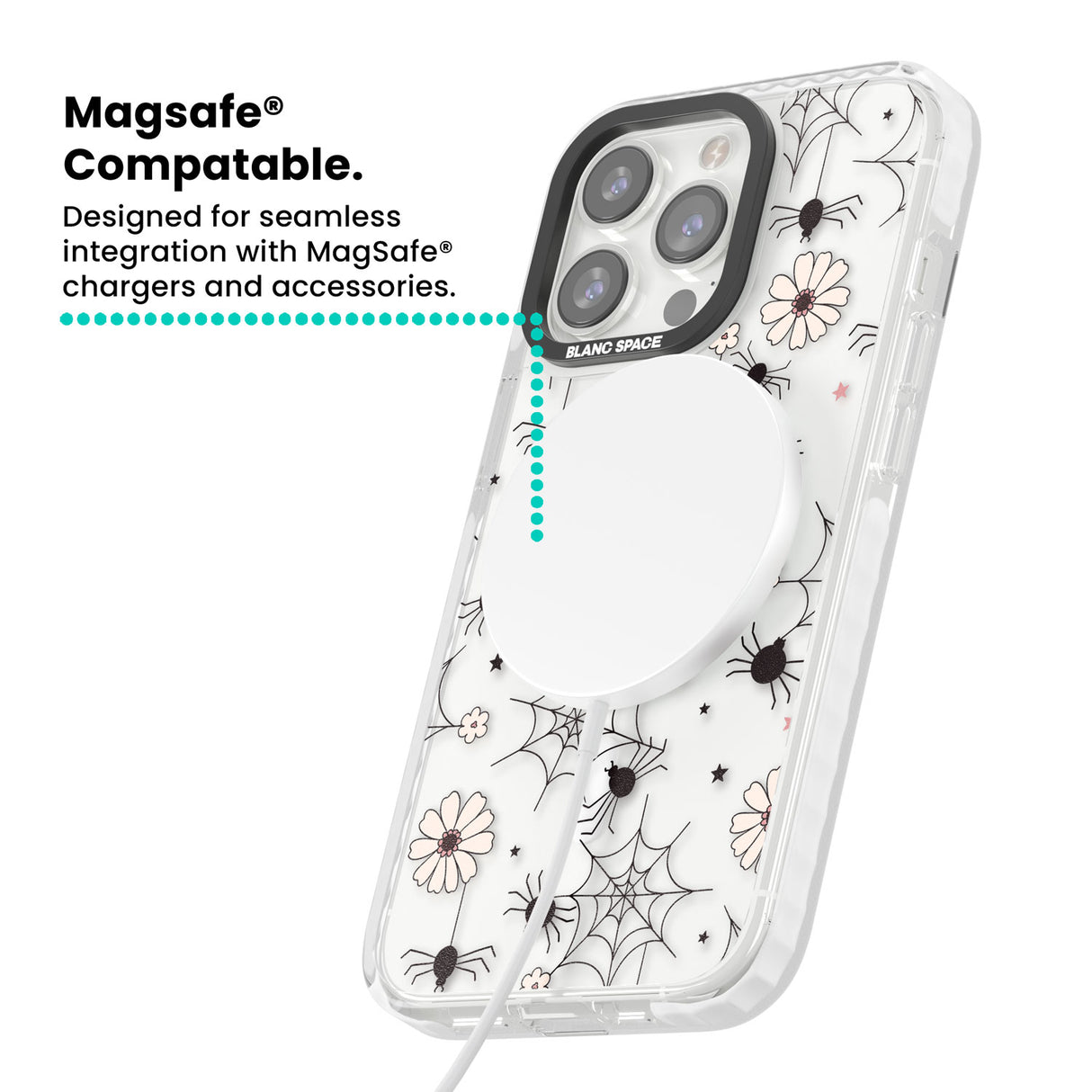 Spiders and Flowers Pattern Magsafe Impact Phone Case for iPhone 13 Pro, iPhone 14 Pro, iPhone 15 Pro