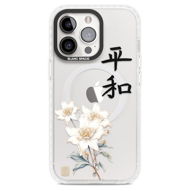 Peace and Flowers Magsafe Impact Phone Case for iPhone 13 Pro, iPhone 14 Pro, iPhone 15 Pro