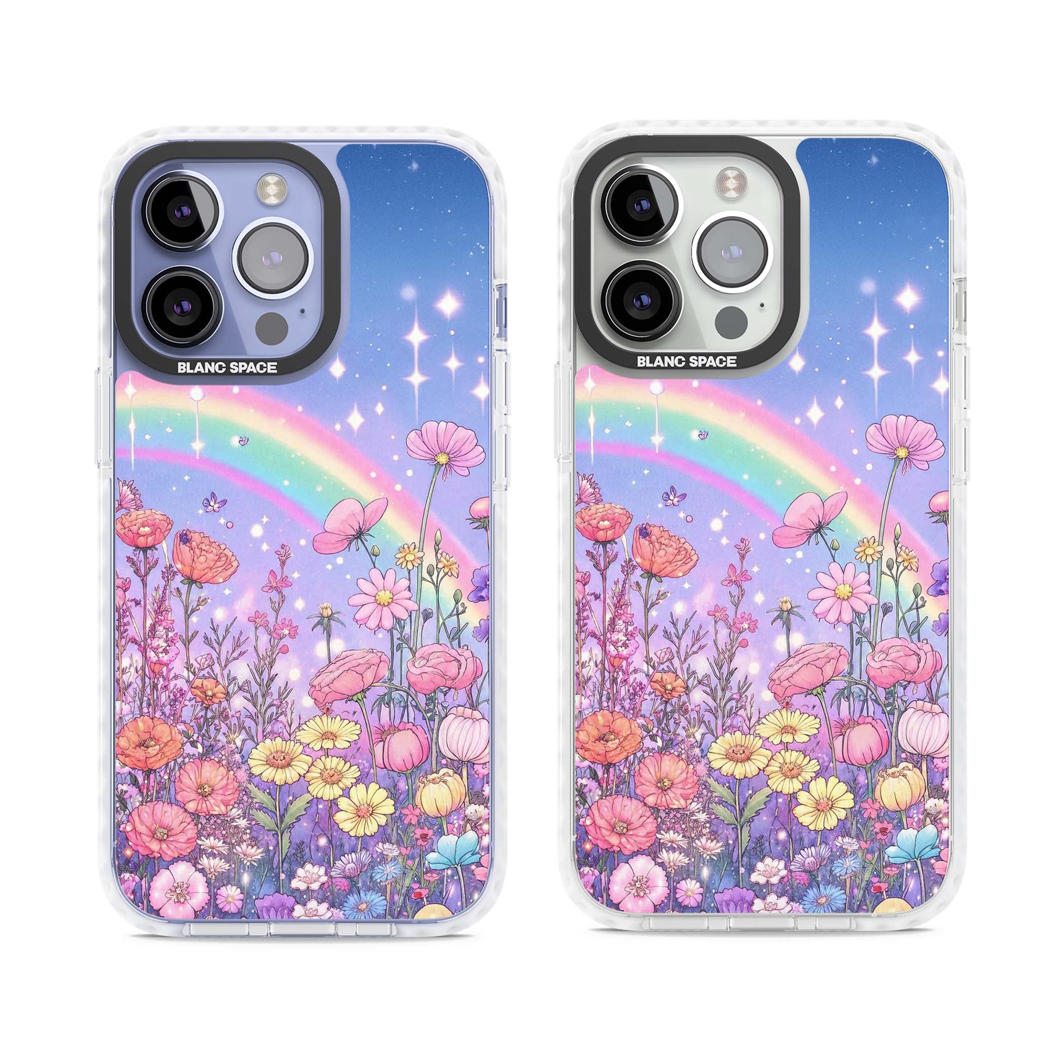 Magical Meadow fairycore iPhone case featuring a pastel rainbow, sparkling stars and a wildflower meadow | Impact Magsafe case for iPhone 13 Pro, iPhone 14 Pro, iPhone 15 Pro