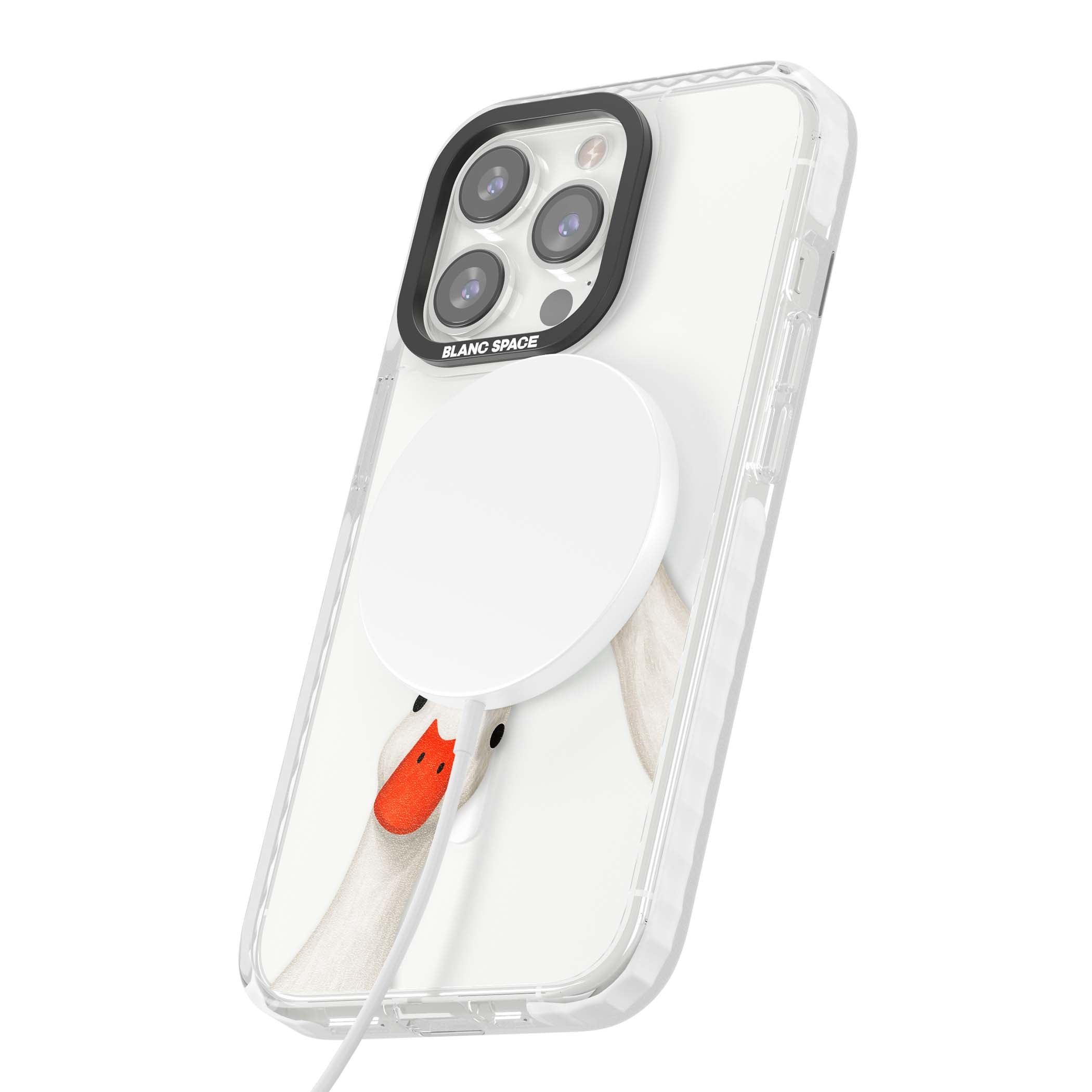 Nosy Ducks cottagecore iPhone case featuring two peeking white ducks with orange beaks on a clear background | Impact Magsafe case for iPhone 13 Pro, iPhone 14 Pro, iPhone 15 Pro