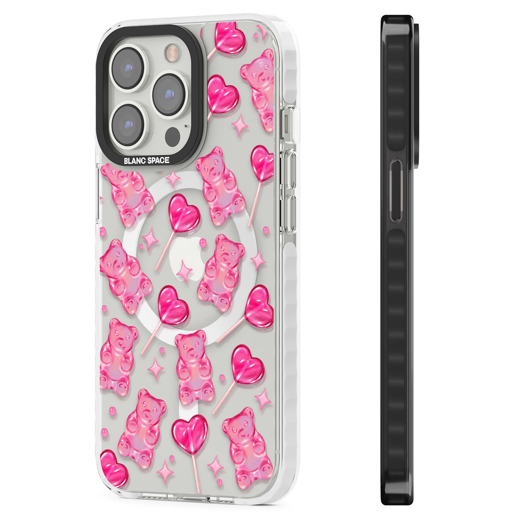 Pink Sugar pinkcore iPhone case featuring pink gummy bears, heart-shaped lollipops and sparkle stars | Impact Magsafe case for iPhone 13 Pro, iPhone 14 Pro, iPhone 15 Pro