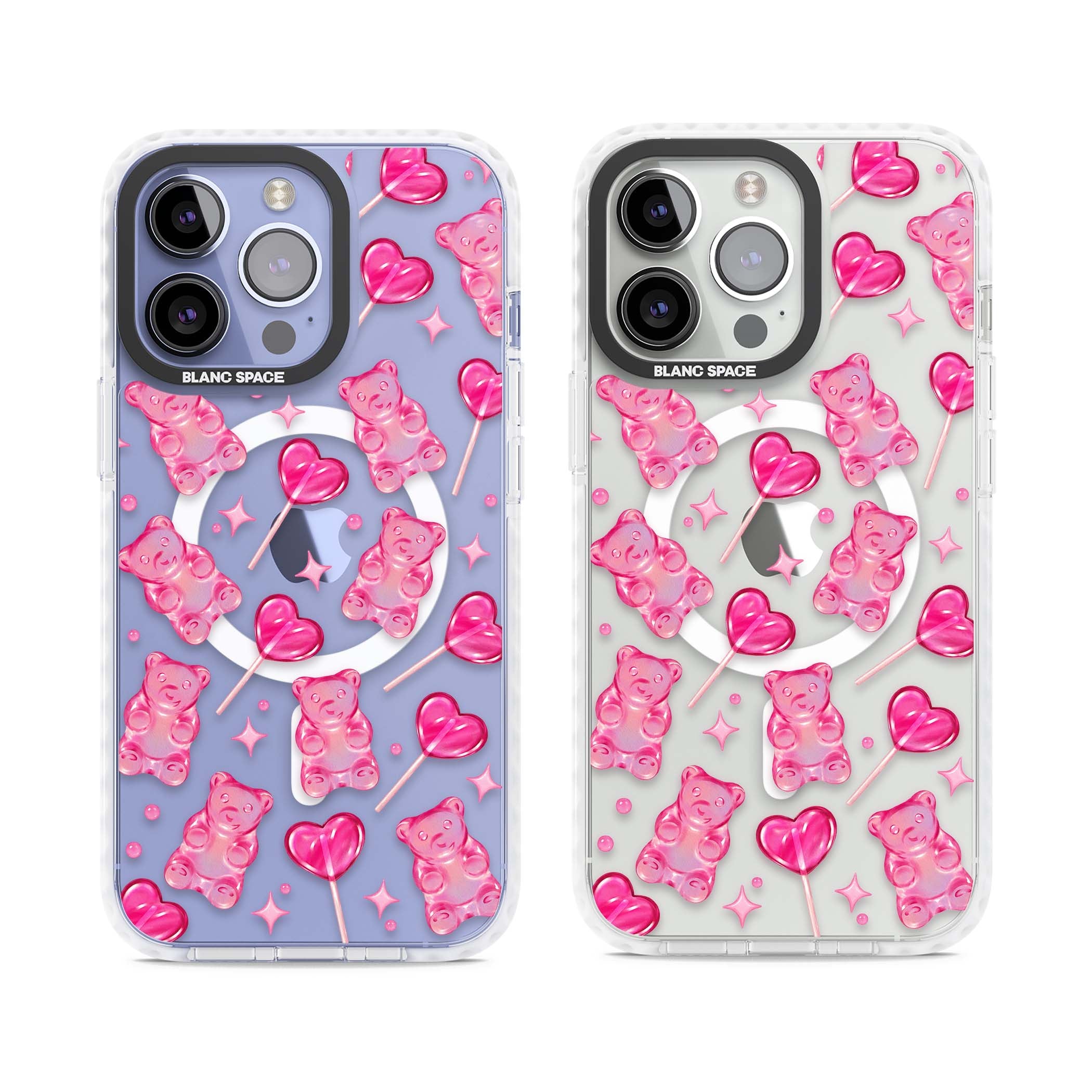 Pink Sugar pinkcore iPhone case featuring pink gummy bears, heart-shaped lollipops and sparkle stars | Impact Magsafe case for iPhone 13 Pro, iPhone 14 Pro, iPhone 15 Pro