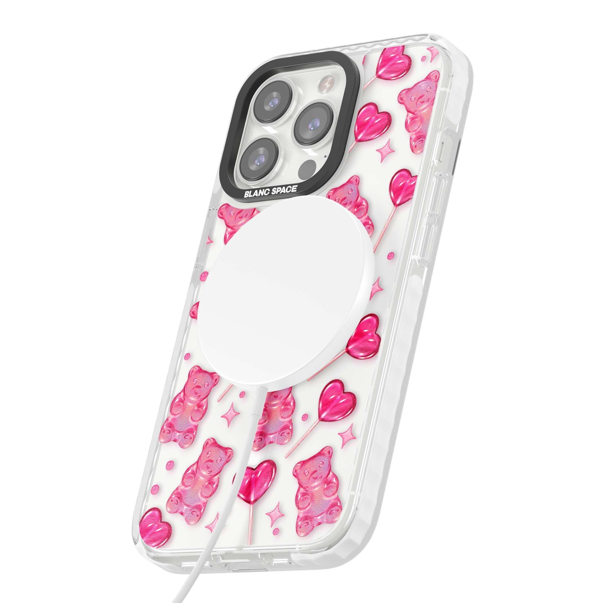 Pink Sugar pinkcore iPhone case featuring pink gummy bears, heart-shaped lollipops and sparkle stars | Impact Magsafe case for iPhone 13 Pro, iPhone 14 Pro, iPhone 15 Pro