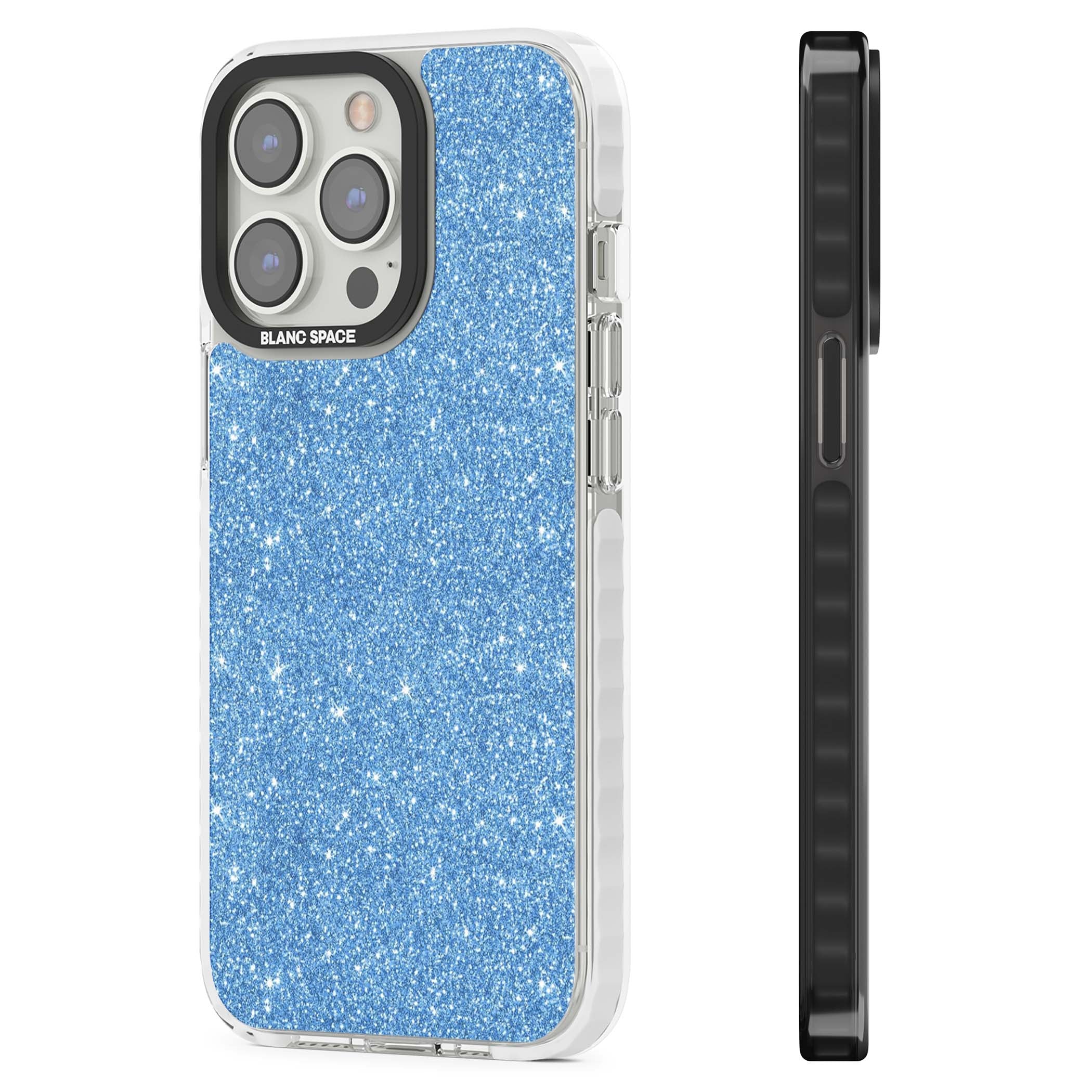 Blue Glitter blue glitter iPhone case featuring dense sparkling cerulean glitter with a glamorous shimmering finish | Impact Magsafe case for iPhone 13 Pro, iPhone 14 Pro, iPhone 15 Pro