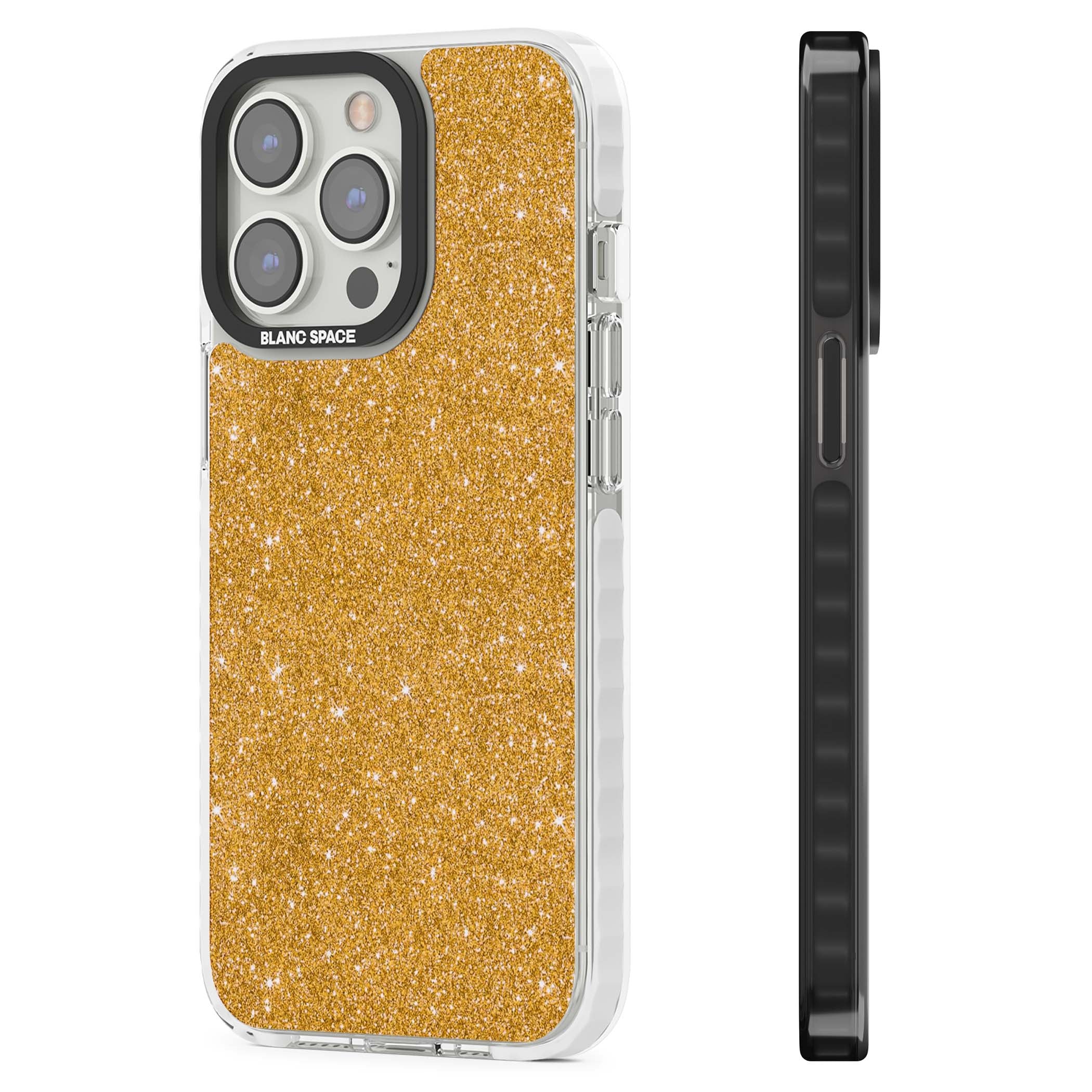 Gold Glitter gold glitter iPhone case featuring a shimmering sparkle wallpaper design in luxury gold | Impact Magsafe case for iPhone 13 Pro, iPhone 14 Pro, iPhone 15 Pro