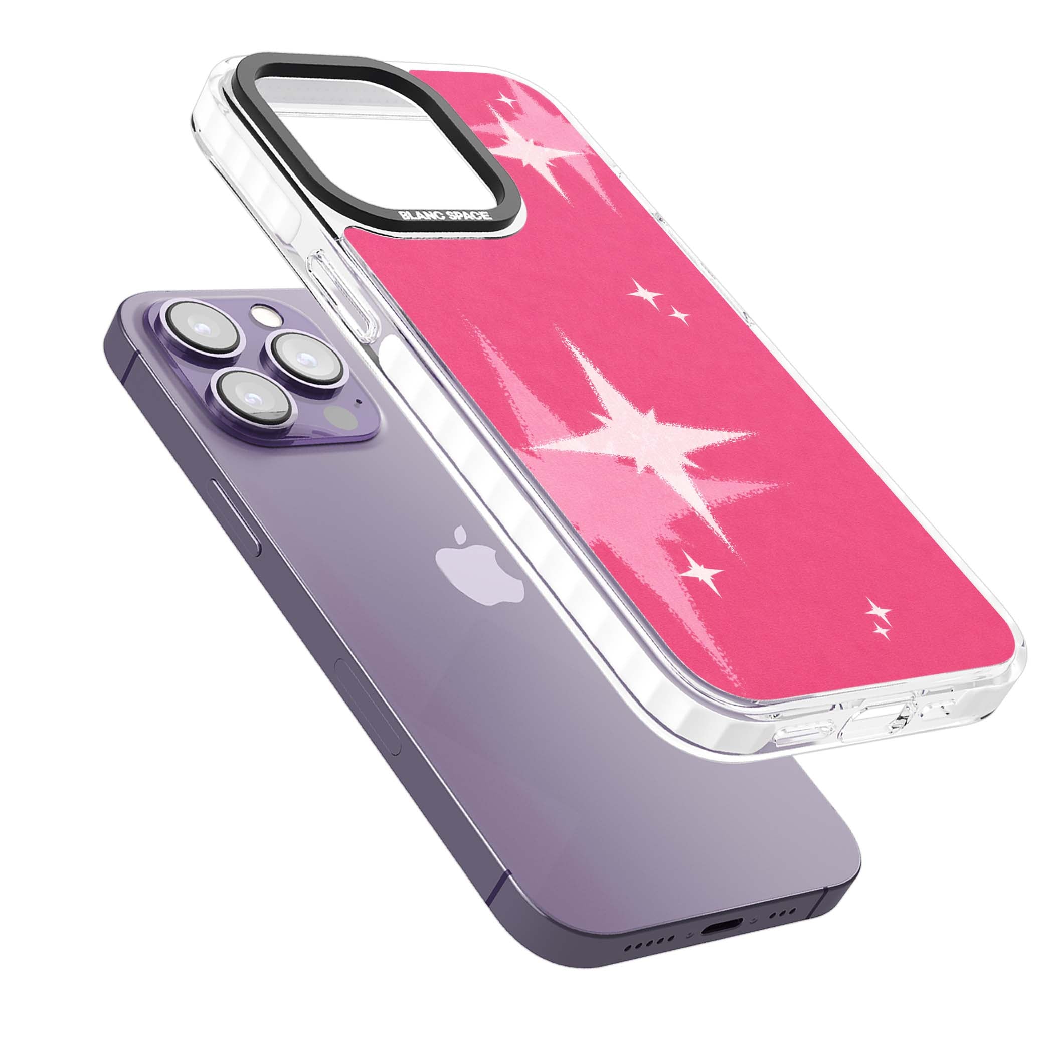Pink Sparkle Y2K iPhone case featuring hot pink background with shimmering white starburst pattern | Impact Magsafe case for iPhone 13 Pro, iPhone 14 Pro, iPhone 15 Pro