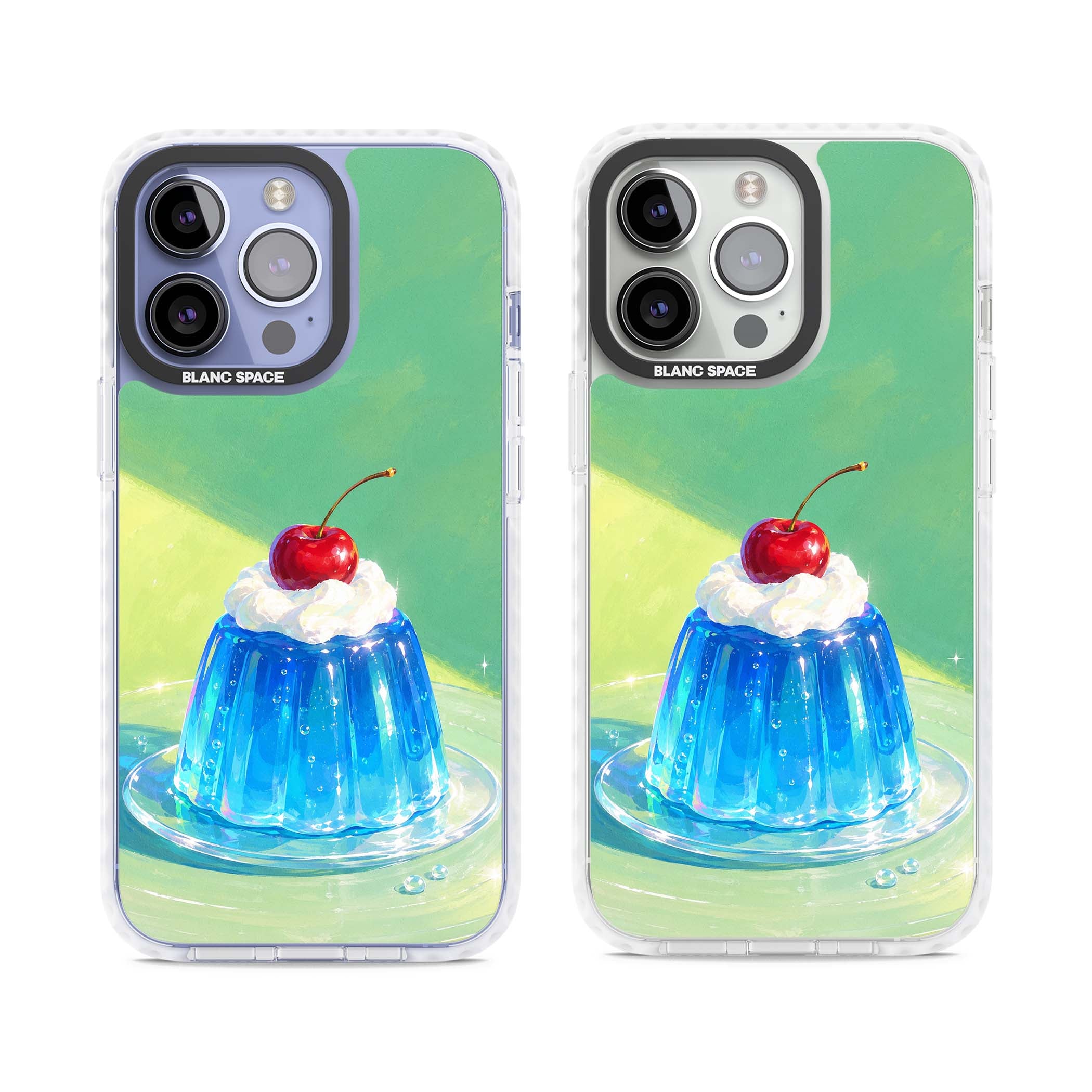 Cherry Jelly kawaii dessert iPhone case featuring blue jelly pudding, whipped cream and a red cherry | Impact Magsafe case for iPhone 13 Pro, iPhone 14 Pro, iPhone 15 Pro