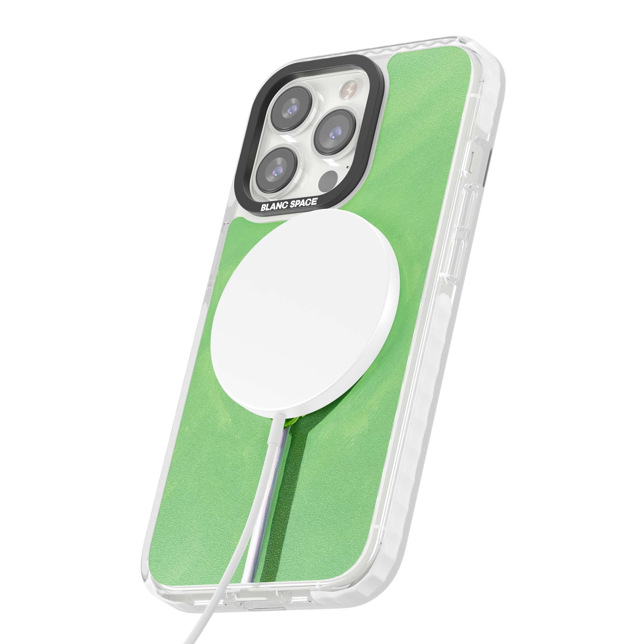 Green Lollipop candy art iPhone case featuring a glossy green heart-shaped lollipop on a painted pastel green background | Impact Magsafe case for iPhone 13 Pro, iPhone 14 Pro, iPhone 15 Pro