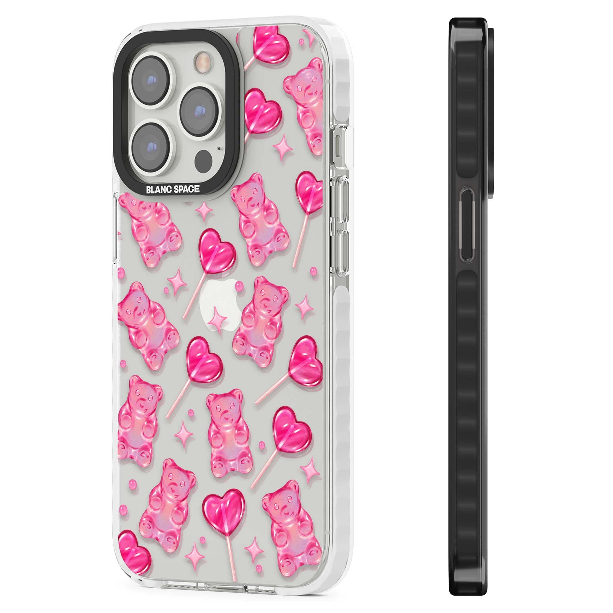 Pink Sugar pinkcore iPhone case featuring pink gummy bears, heart-shaped lollipops and sparkle stars | Clear Impact case for iPhone 13 Pro, iPhone 14 Pro, iPhone 15 Pro