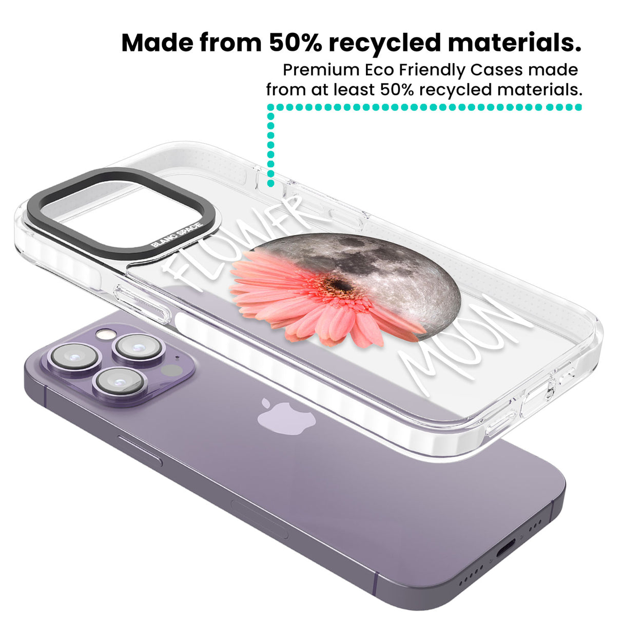 Flower Moon Clear Impact Phone Case for iPhone 13 Pro, iPhone 14 Pro, iPhone 15 Pro
