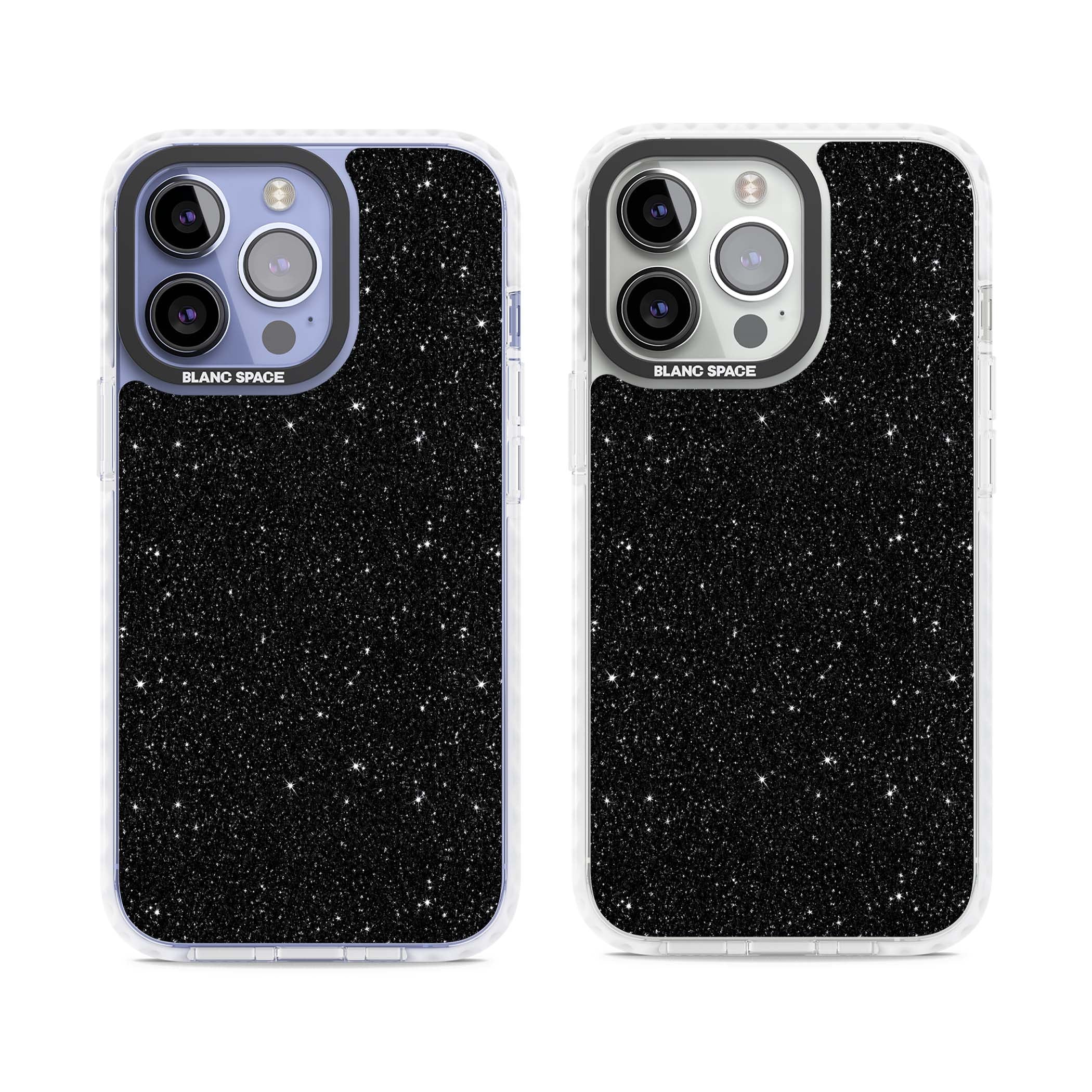 Black Glitter black glitter iPhone case featuring an all-over sparkly shimmer pattern on a jet black base | Clear Impact case for iPhone 13 Pro, iPhone 14 Pro, iPhone 15 Pro