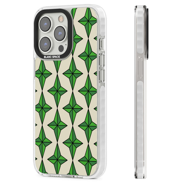 Emerald Stars Pattern Clear Impact Phone Case for iPhone 13 Pro, iPhone 14 Pro, iPhone 15 Pro