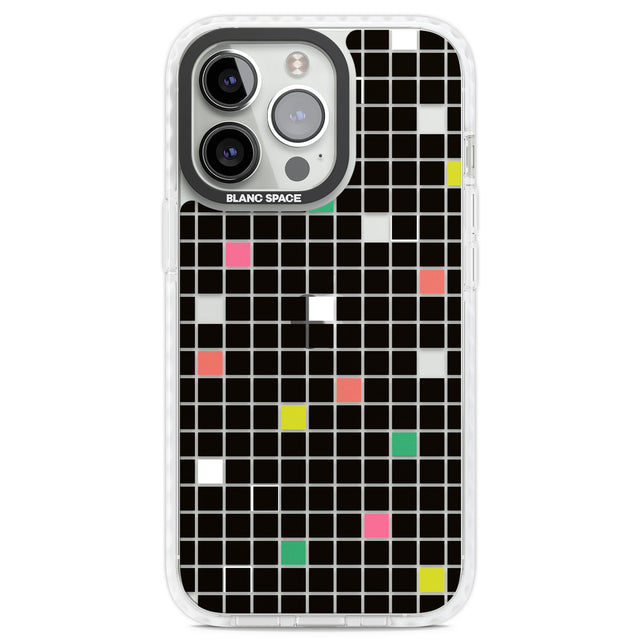 Vibrant Black Geometric Grid Clear Impact Phone Case for iPhone 13 Pro, iPhone 14 Pro, iPhone 15 Pro